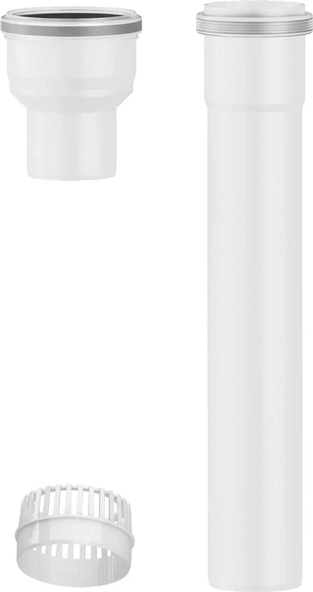 Bosch Abgaszubehör-Set, bestehend aus drei Plastikkomponenten für einen Anschluss, geeignet für Abgasanlagen.